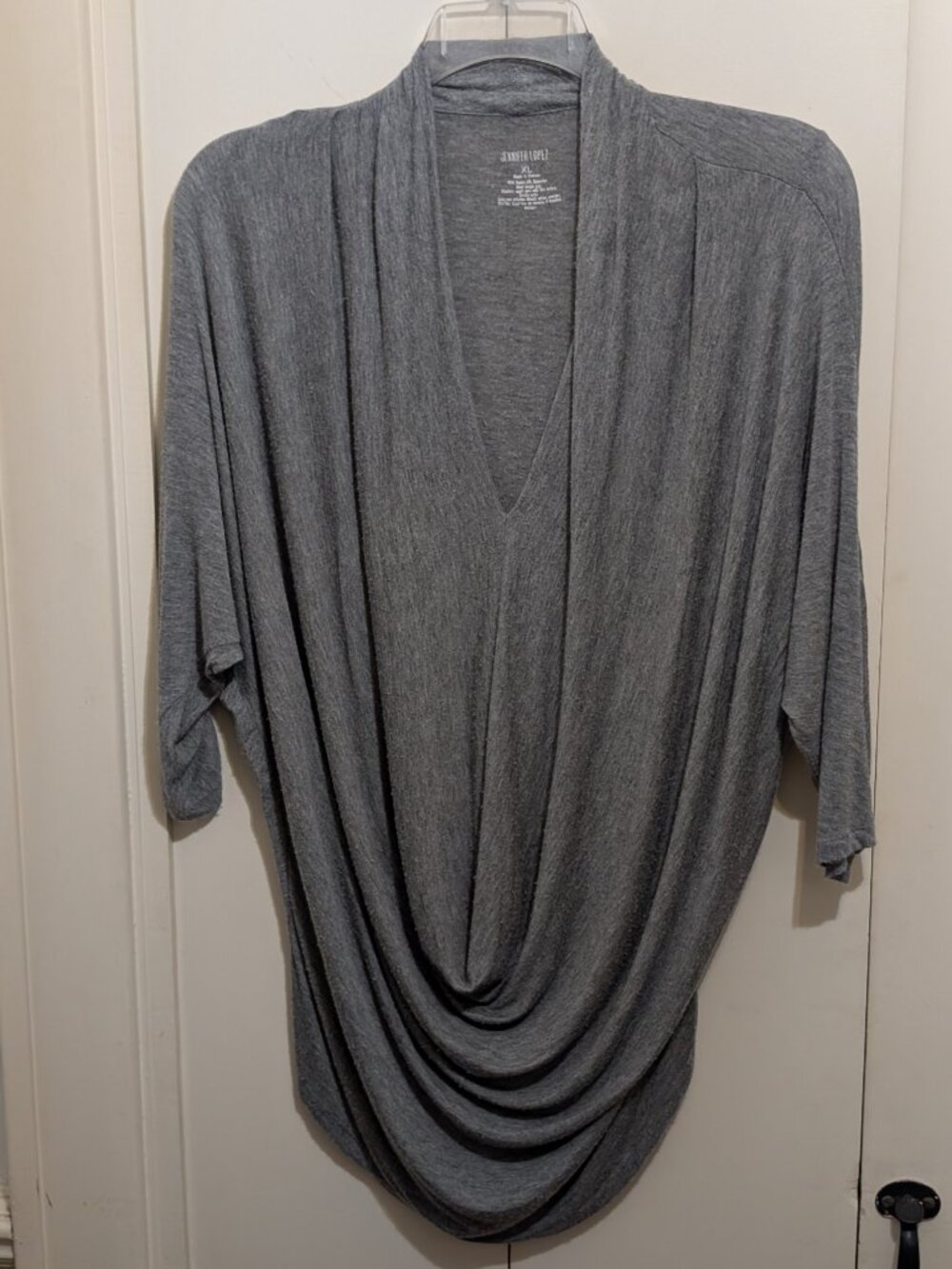 Multi-purpose J LO Tshirt -Gray -3/4 sleeve -Cowl neckline -Front ruched detail